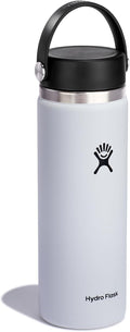 Hydro Flask Water Bottle - Insulated Stainless Steel - Wide Mouth Flex Lid, Non Spill, Leakproof and Refillable in 20 Oz 20 Oz White