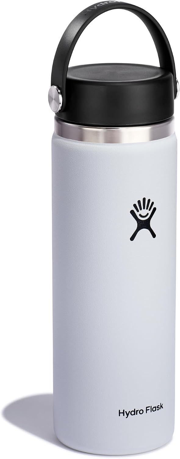 Hydro Flask Water Bottle - Insulated Stainless Steel - Wide Mouth Flex Lid, Non Spill, Leakproof and Refillable in 20 Oz 20 Oz White