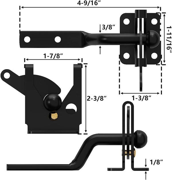 skysen Self Locking Fence Gate Latch Carbon Steel Black/Lock Post Mount with Stainless Steel Spring Cable Pull(JLXSDS-1)