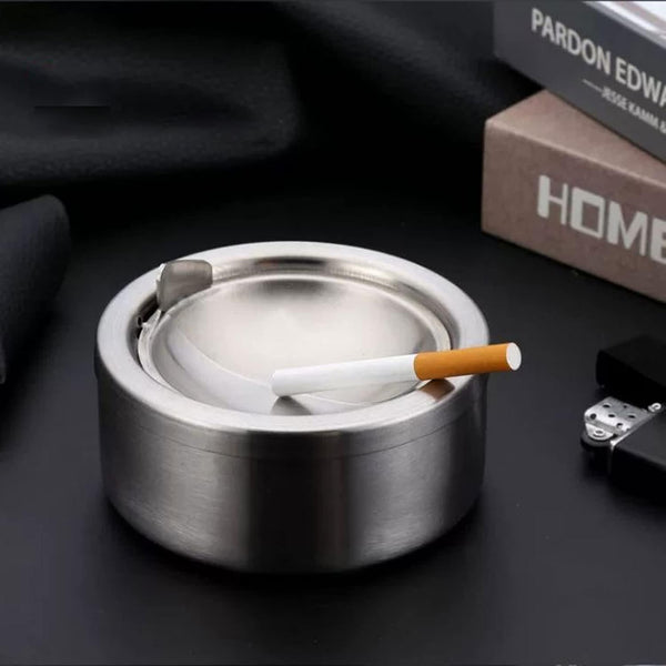Nescope Stainless Steel Windproof Ashtray with lid Flip Top Ashtray for Indoor or Outdoor Use Ash Holder for Smokers Desktop Smoking Ashtray Home