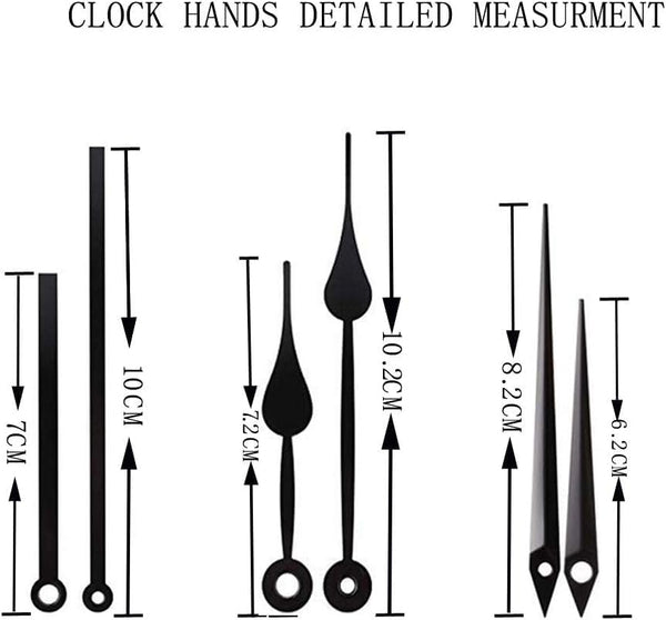 2 Pieces Silent Clock Movement Mechanism Long and Short Shaft with 6 Different Pairs of Hands DIY Clock Repair Parts Motor Replacemen Black