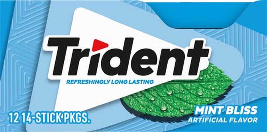 Trident Mint Bliss Sugar Free Gum, 12 Packs of 14 Pieces (168 Total Pieces)