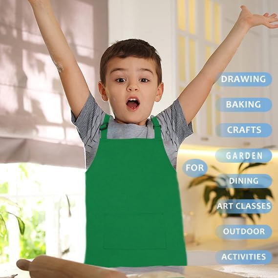 Kid Apron Adjustable Strap with 2 Pockets Painting Cooking Craft Backing Unisex Age 5-12