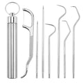 bonmall Dental Teeth Pick Stainless Steel Toothpick Set Reusable Tooth Stains Remover Dental Tool Teeth Cleaning Tools with Holder for Outdoor