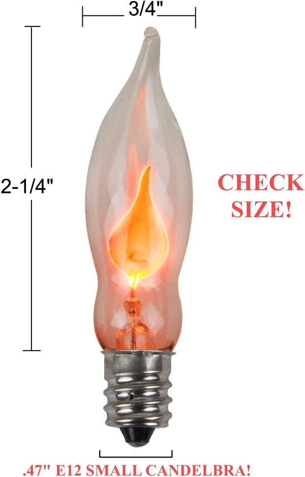 Creative Hobbies A101 Flicker Flame Light Bulb -3 Watt, 130 Volt, E12 Candelabra Base, Flame Shaped, Nickel Plated Base,- Dances with a Flickering