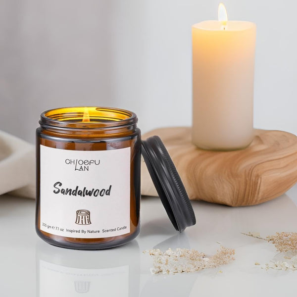 Chloefu Lan Sandalwood Candles, Luxury Candle for Home Scented, Highly Scented, Long Lasting & Non Toxic, Natural Organic Soy Wax, Housewarming
