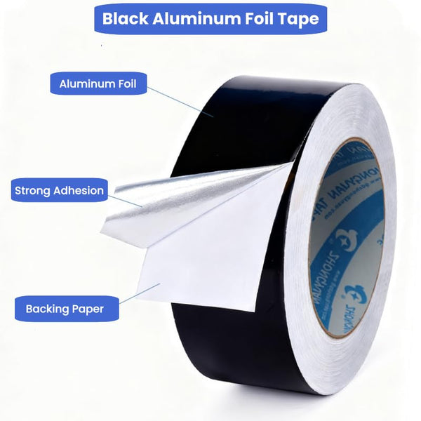 Black Aluminum Foil Tape High Temp Heavy Duty Adhesive HVAC Sealing Hot Cold Air Duct Tape for Pipe Metal Repair (2 IN x 64 FT 3.9 Mil) Black 2