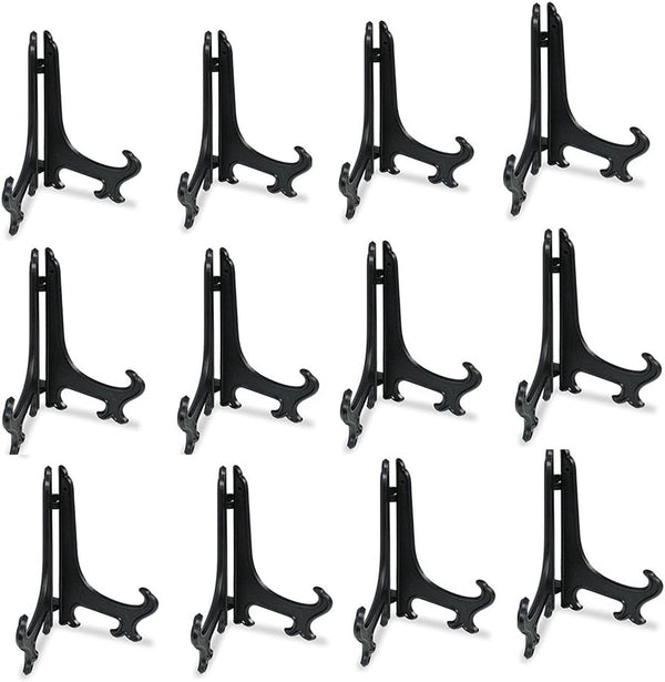 Artliving 4 Inch Black 12Pcs/Set Plastic Easels Plate Display Stands Picture Frame Stand Holder