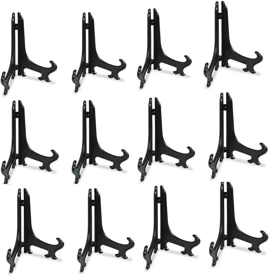 Artliving 4 Inch Black 12Pcs/Set Plastic Easels Plate Display Stands Picture Frame Stand Holder