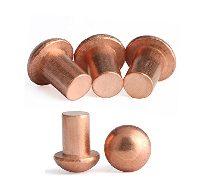 YXQ 50 Pcs Copper Solid Rivets 1/4 Diameter 5/16 L Shank Copper round Head Fasteners,M6X8