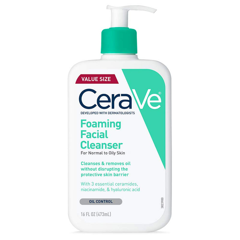 Cerave Foaming Facial Cleanser, Daily Face Wash for Oily Skin, Hyaluronic Acid + Ceramides + Niacinamide, Fragrance Free & Paraben Free,