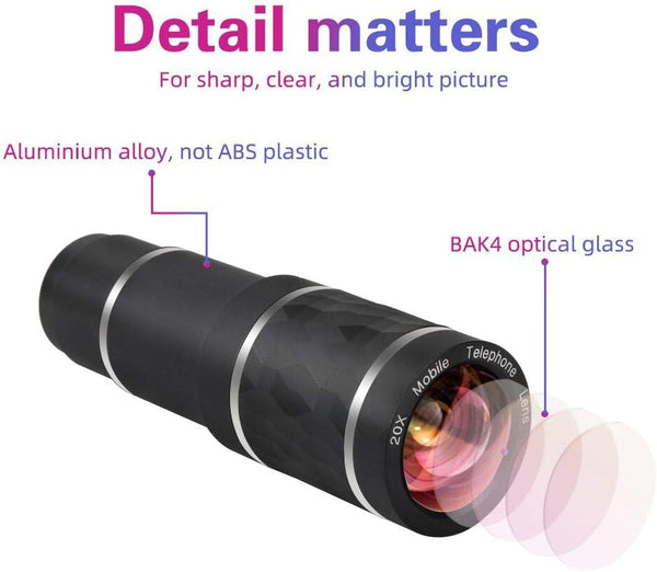 Phone Camera Lens Kit for iPhone, Android, 20X Telephoto Zoom Lens, Phone Wide Angle & Macro Lens, Fisheye, CPL Lenses Compatible with iPhone 12