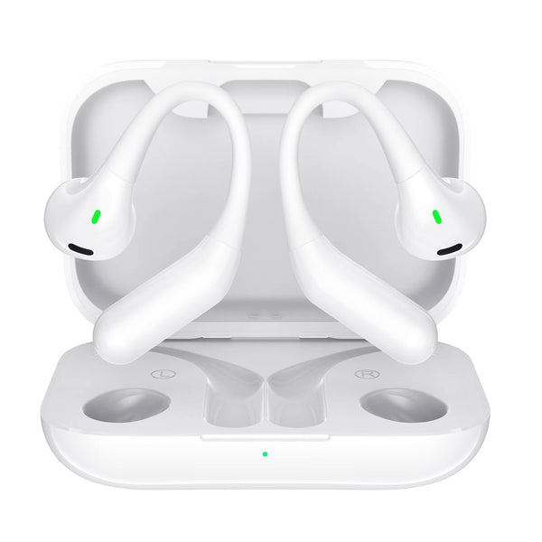 Open Ear Headphones,Bluetooth Wireless Earbuds,5.9g Ultra-Lightweight Sport Earphones with Mic for Running Cycling,Secure Fit for Small Ears (White)