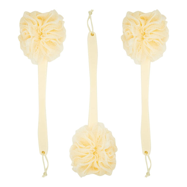 Juvale Exfoliating Luffa Shower Scrubber & Bath Scrubber for Body - 18 in, Ivory, 3-Pack - Loofah on a Stick & Shower Brush for Back