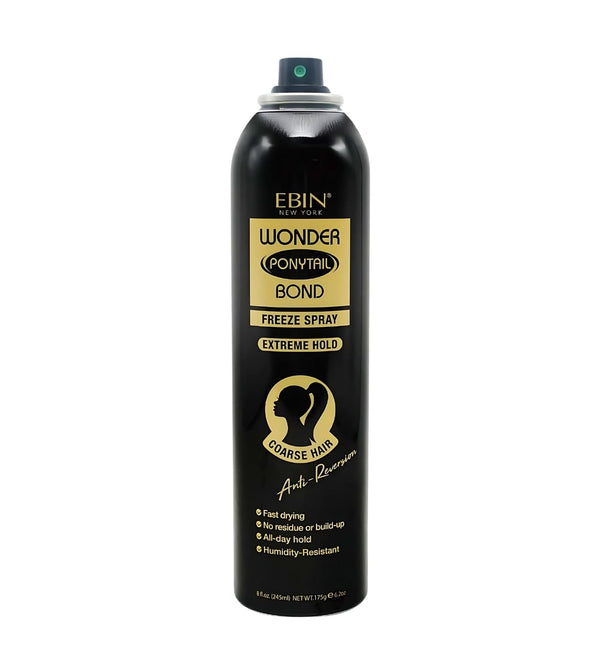 EBIN NEW YORK Wonder Ponytail Bond Freeze Spray Extreme Firm Hold - Coarse Hair 8oz/ 245ml | Long Lasting Hold, 24-Hour Frizz Control, Shine