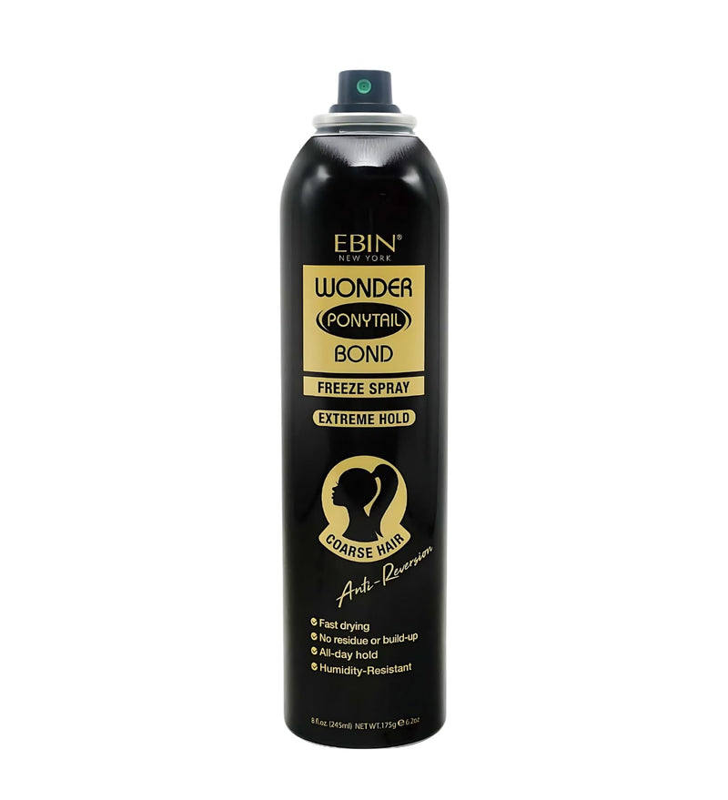 EBIN NEW YORK Wonder Ponytail Bond Freeze Spray Extreme Firm Hold - Coarse Hair 8oz/ 245ml | Long Lasting Hold, 24-Hour Frizz Control, Shine
