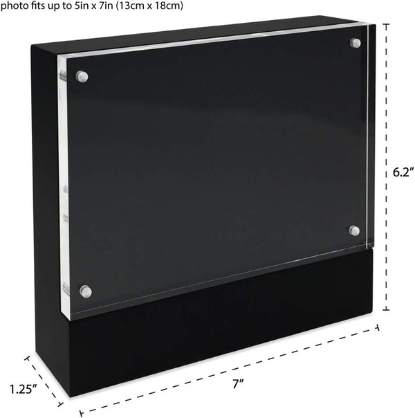 Isaac Jacobs Wood Block Acrylic Picture and Magnetic Photo Frame, Made for Tabletop Display - 5” x 7” Black Black 5x7