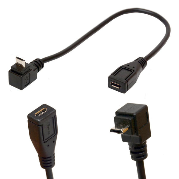 Micro B 5 Pin Right Angle 90 Degree Extension Cable(25cm) | Male to Female Adapter Syncing & Charging USB Cable (Down)