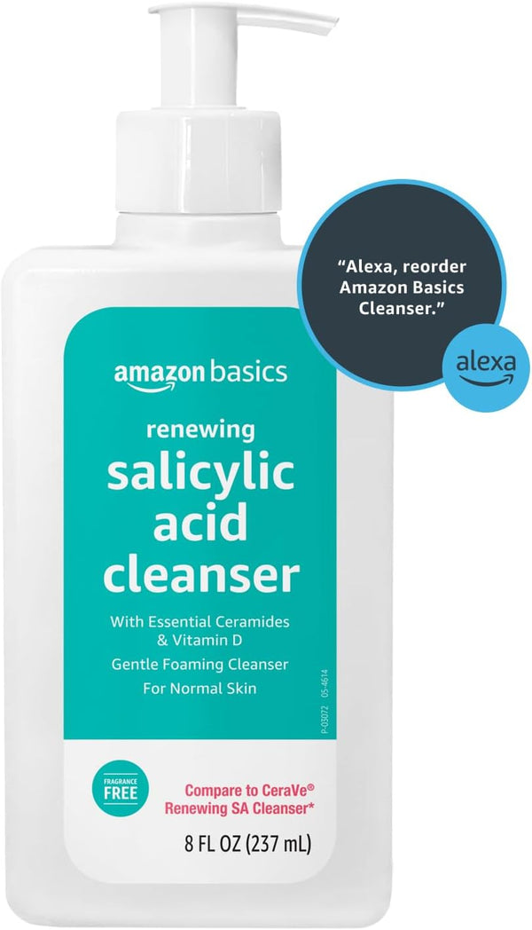 Amazon Basics Exfoliating Face Wash Cleanser, Renewing Salicylic Acid with Ceramides & Vitamin D, Foaming Formula, Smooths Skin, 8 fl oz 8 Fl Oz