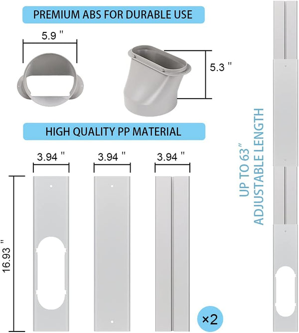 Portable Air Conditioner Window Vent Kit with 5.9” Exhaust Hose Adjustable Portable AC Window Kit for Ducting Universal Portable AC Seal Panel for