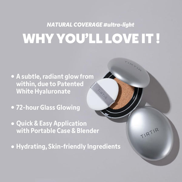 [*Mini Size*] TIRTIR Aura Glow Silver Cushion | Korean Cushion Foundation, (#21N Ivory, 0.15 Fl Oz) 0.15 Fl Oz (Pack of 1) 21N Ivory