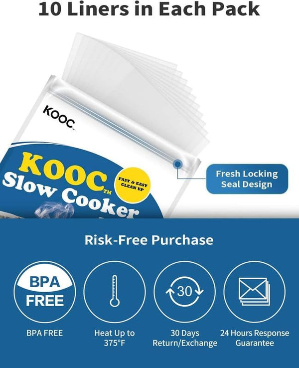 KOOC Slow Cooker Liners 14"X22" 10 Count Extra Large Size Disposable Pot Liners Christmas Cooking Bags Fit 6 Qt to 10 Qt Pot BPA Free Fresh