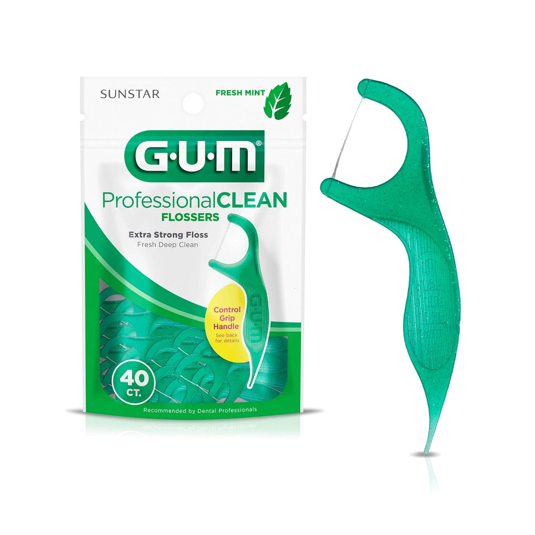 GUM Professional Clean Flossers, Fresh Mint, On-The-Go Dental String Floss Picks, 40 Count