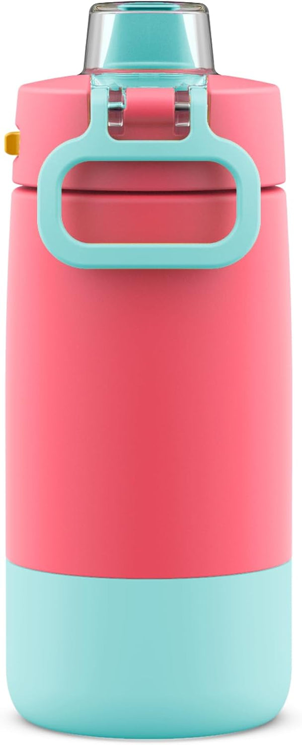 Ello Kids Colby 12oz Stainless Steel Insulated Water Bottle with Straw and Built-In Silicone Coaster Carrying Handle and Leak-Proof Locking Lid