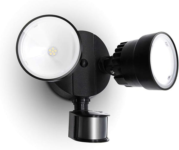 LUTEC Shrimp P6221B-PIR24 2000 Lumen 18 Watt 26 LED Motion Activated Integrated Dual-Head Floodlight Outdoor, IP54 Waterproof Exterior Security
