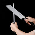 Gidli 8 Inch Chef Knife with Diamond Sharpener - Sharp German Carbon Stainless Steel Kitchen Knife for Precision Cutting - Ergonomic Wooden Handle