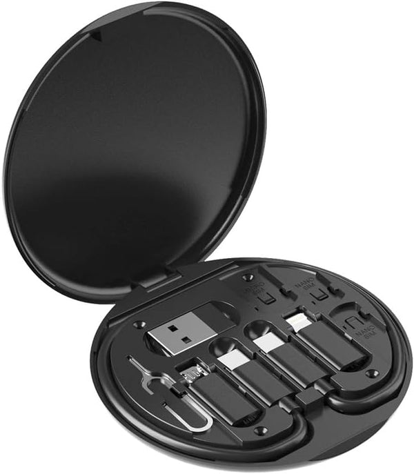 Multifunctional Data Cable Storage Box Adaptor for USB-C and Micro-Usb Devices Universal Data Transfer Cable (Black)