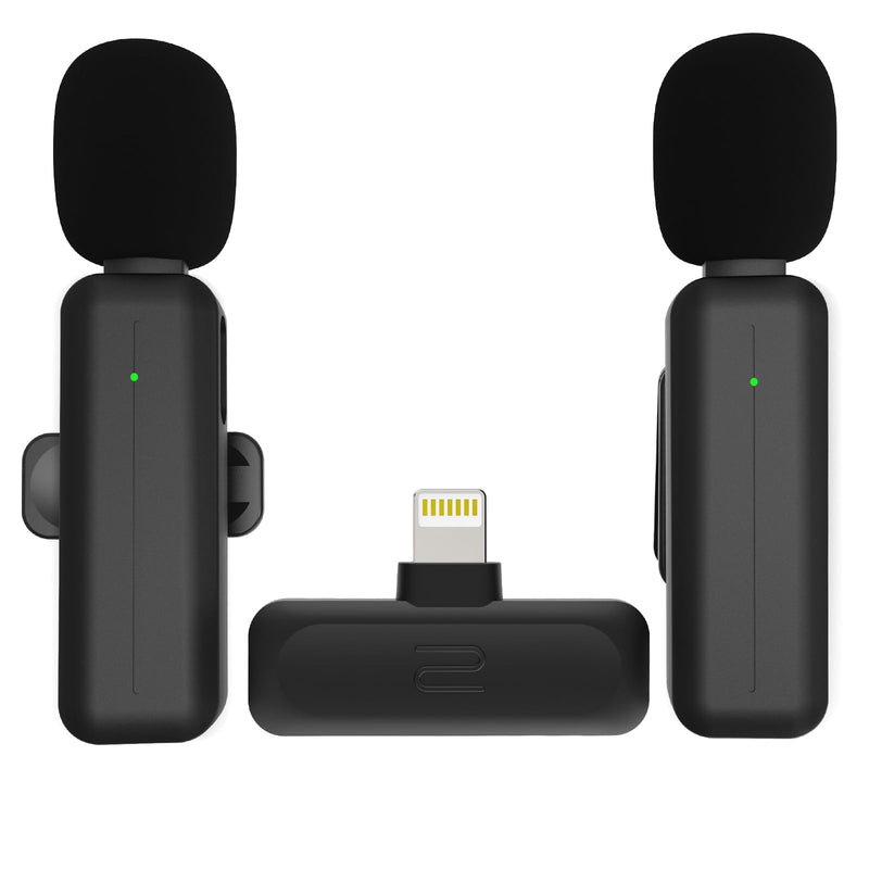 2-Pack Wireless Mini Lavalier Lapel Microphone for iPhone,iPad(Lightning) - 65ft Cordless Clip on Dual Mics with Noise Reduction 6H Working Time