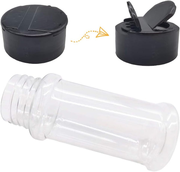 OJYUDD 16 Pack 3.4oz/100ml Plastic Spice Bottles Set,Empty Seasoning Containers with Black Cap,Clear Reusable Containers Jars for