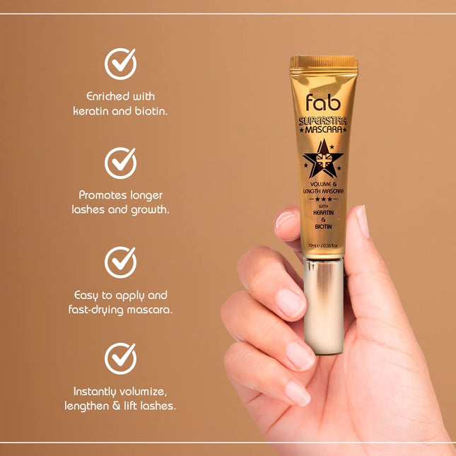 Fab Superstar Mascara: Waterproof Volumizing High Lash Lift Beauty Mascara: Blac