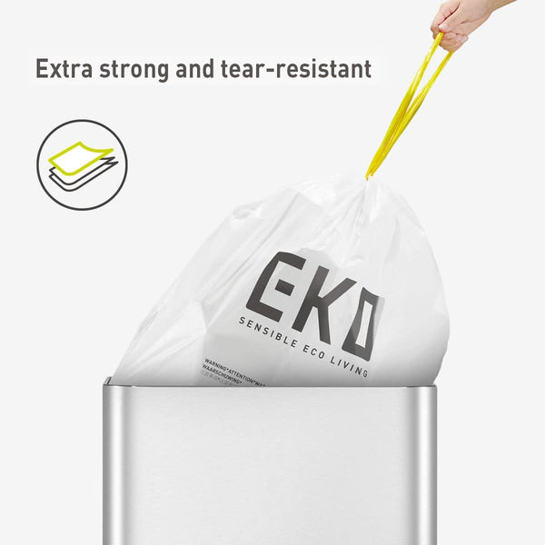 EKO 21 Gallon / 50-90 Liter, 60 Count Drawstring Trash Bags, Extra-Strong Unscented Garbage Bags, Easy-Dispense Roll for Kitchen & Household Use,