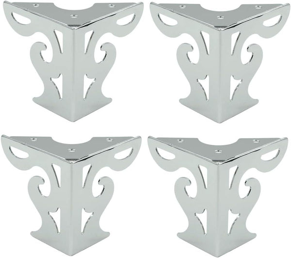 4pcs 3-Inch Furniture Legs, Polished Chrome | Hollow Out Modern, Triangle Feet, For Sofa Table Cabinet Cupboard Bed Couch Chair, Bookcase Feet Silver