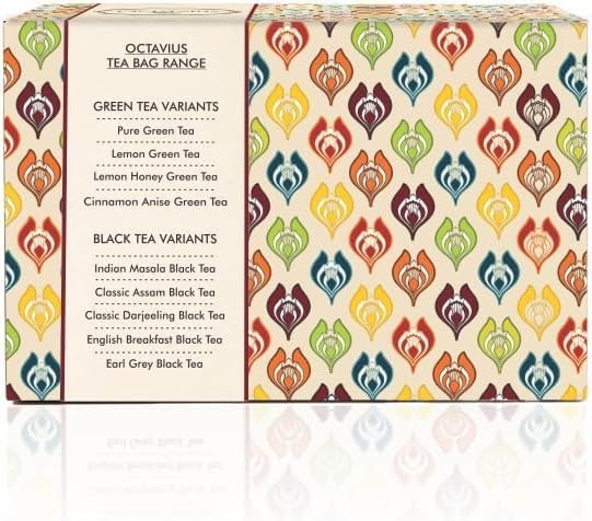 Octavius Tea Sampler Pack | 3 Assorted Green Tea | Cinnamon Anise/Lemon/Pure Green | Assortment Tea Sampler Variety Pack | 50 Bags | Perfect for
