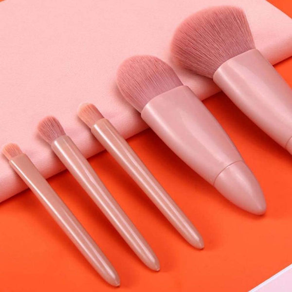 Easy-Taken Travel Makeup Brush Set, COSHINE 5Pcs Mini Complete Function Cosmetic Brushes Kit (5Pcs with Mirror)
