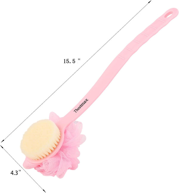 Tbestmax Loofah Back Scrubber Long Handle Shower Body Brush with Soft Mesh Sponge for Women Skin Exfoliating Bath, Massage 2 Count (Pack of 1)