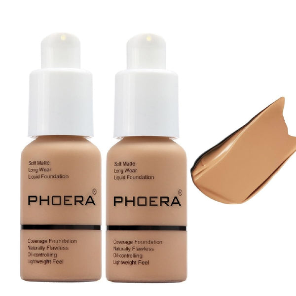 2 Pack PHOERA Foundation, Long-Lasting Waterproof Oil Full Coverage Flawless Soft Matte Liquid Foundation.105 San 2 Count (Pack of 1) 105 Sand