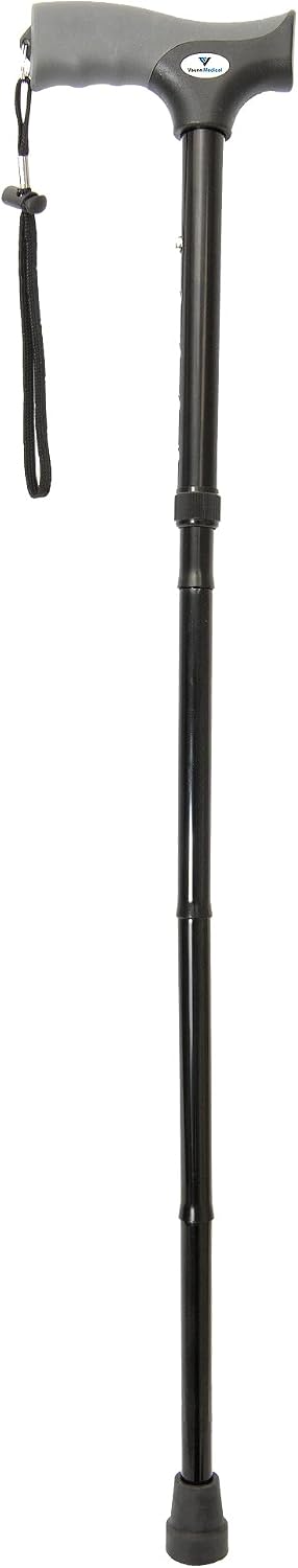 FSA/HSA Eligible, Vaunn Medical Easy Grip Height Adjustable Folding Cane/Walking Stick with Strap/Pouch- Compact, Portable, and Safe Walking