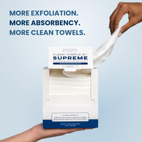 Clean Skin Club Clean Towels XL® Supreme, 100% USDA Biobased Face Towel, Disposable Face Towelette, Eczema Association Accepted, Thicker Textured