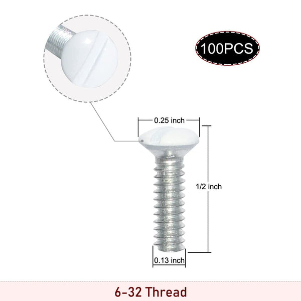Wall Plate Screws, 100 pcs White Outlet Screws 1/2" Long 6-32 Thread Light Electrical Cover Panel Switch Plate Screws 1/2 Inch
