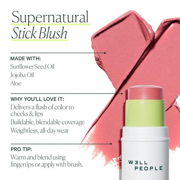 Well People Supernatural Stick Multi-Use Blush, Creamy, Hydrating Blush Stick for a Pop of Color, Multi-Use, Vegan & Cruelty-Free, Pomegranate