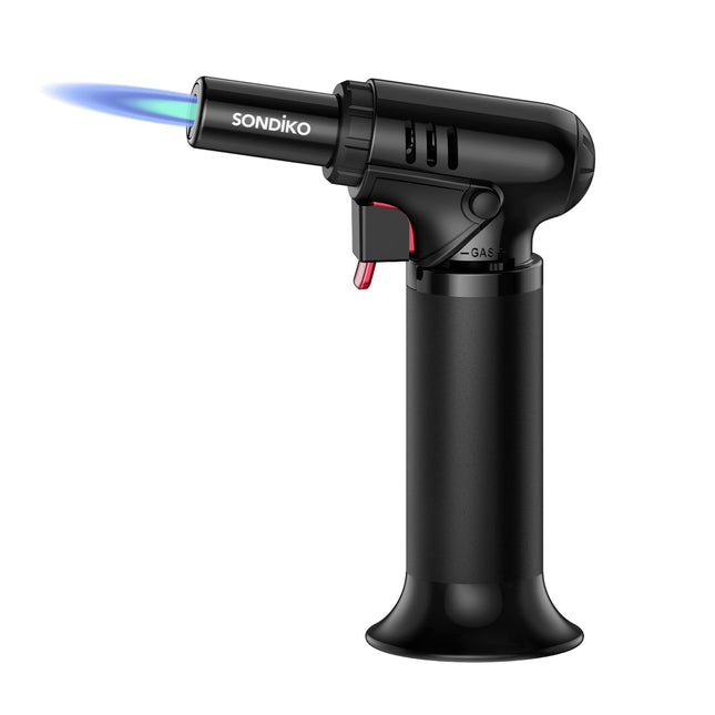 Sondiko Butane Torch, Refillable Soldering Torch with Visible Fuel Window Black