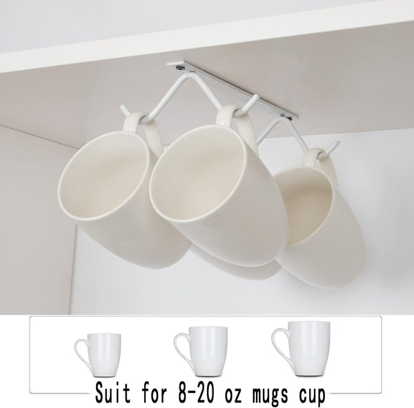 Tavery Mug Hooks Coffee Cabinet Kitchen - Cup Holder Storage Utensils Display Beer Glass Hanger Drying Rack (4, White) White 4