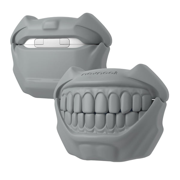 for AirPods 4 Case, Cool Teeth Design AirPods 4 Cover, Cute Funny Shockproof Protective Silicone Cases for Men Boys（Gray） AirPods 4 Case Gray
