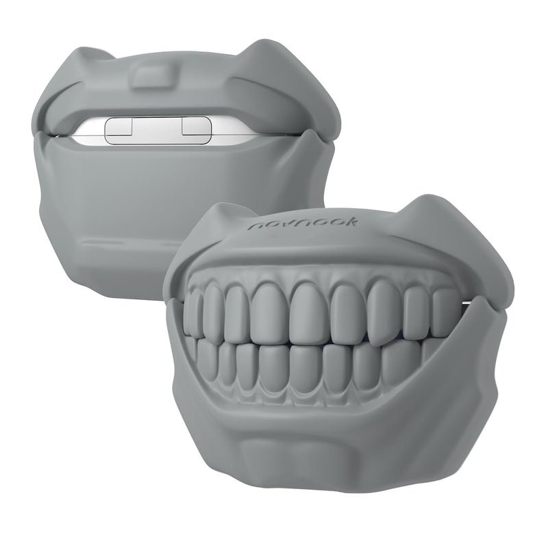 for AirPods 4 Case, Cool Teeth Design AirPods 4 Cover, Cute Funny Shockproof Protective Silicone Cases for Men Boys（Gray） AirPods 4 Case Gray