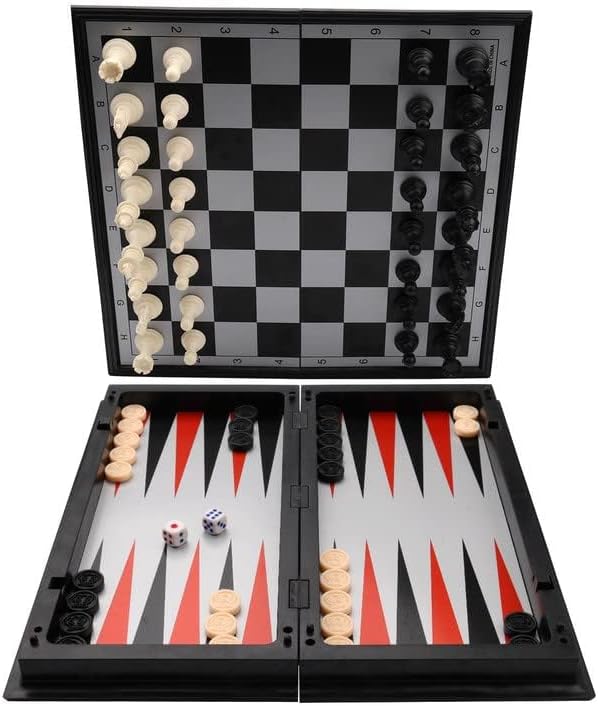 KAILE 13" Magnetic Chess Sets, 3 in 1 Travel Chess Checkers Backgammon Set with Folding Case