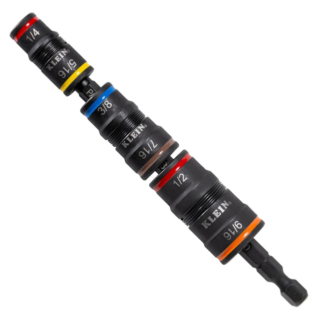 Klein Tools 32933 Impact Driver, SAE 7-In-1 Impact Rated Socket Set, 3 Flip Sockets with 6 Hex Driver Sizes and 1/4-Inch